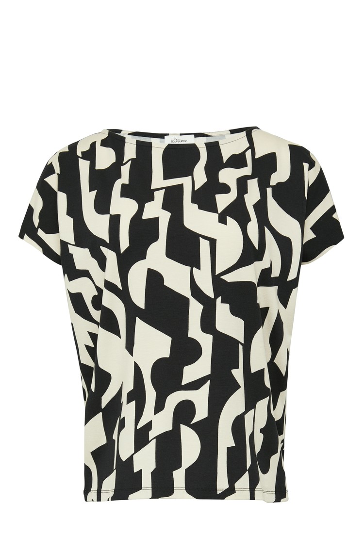 S.OLIVER Striped viscose t-shirt in a relaxed fit Black / White 