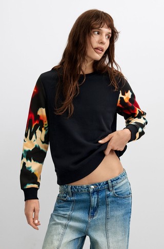 Cotton Sweatshirt with Printed Sleeves