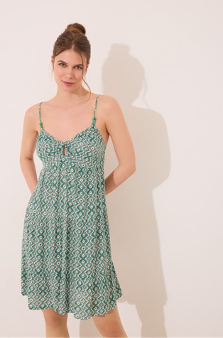 Geometric print short dress with straps