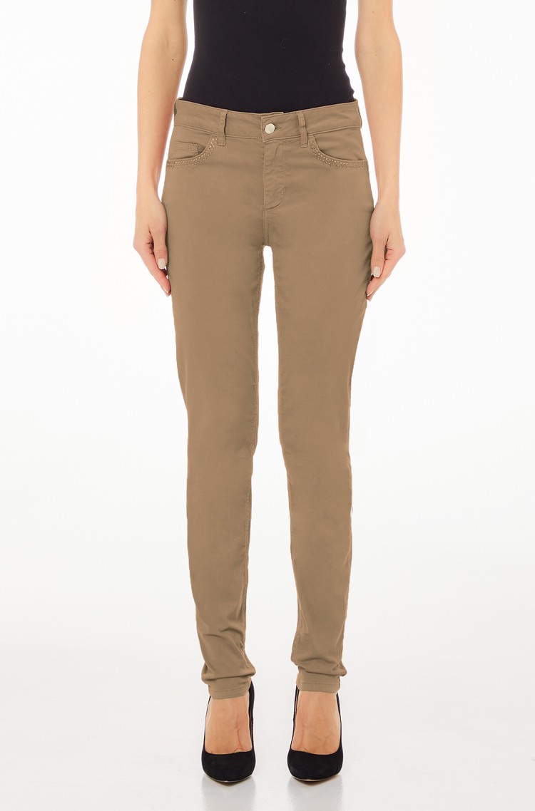 LIU JO Skinny fit jeans hlače z okrasnimi kamenčki Rjava - Sahara 