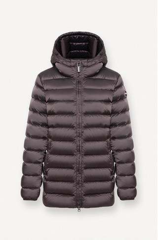 Water-repellent hooded down jacket
