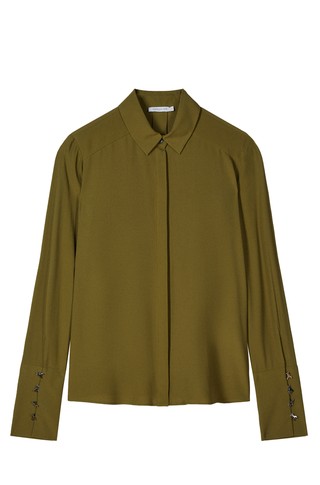Viscose shirt with logo buttons on sleeve
