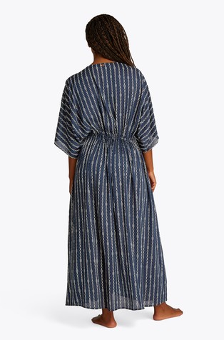 TOMMY HILFIGER Print Drawstring Waist Kaftan Blue / White 2