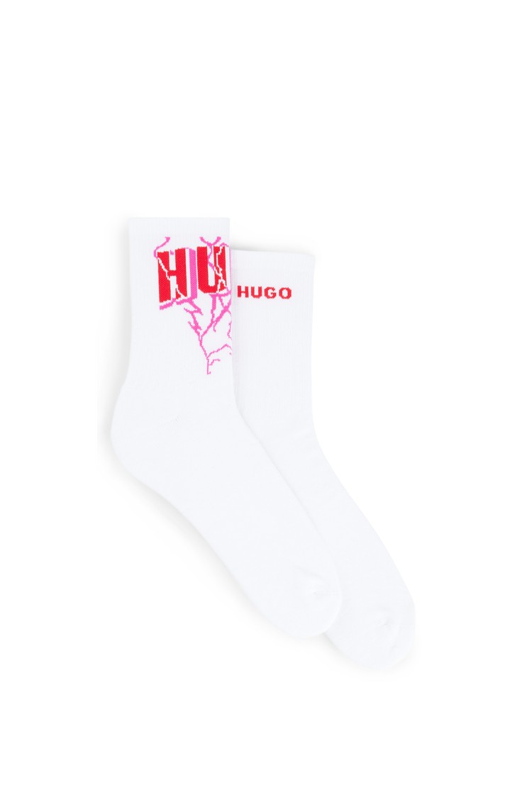 HUGO BOSS Paket 2 parov rebrastih nogavic z logotipom Bela - White 