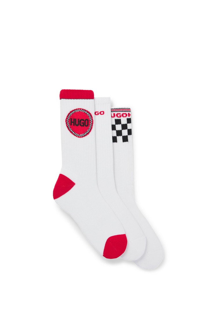 HUGO BOSS Three-pack of short-length socks with racing details White 
