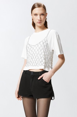 T-shirt with mini-sequin top