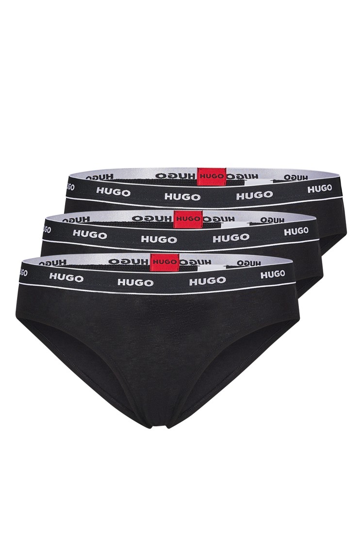 HUGO BOSS Paket 3 bombažnih spodnjih hlačk z logo pasom Črna - Black 