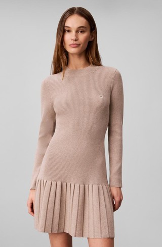 Ribbed Cotton Mini Dress With Pleated Skirt