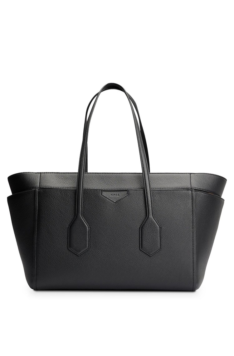 HUGO BOSS Tote bag in leather with embossed logo Black 