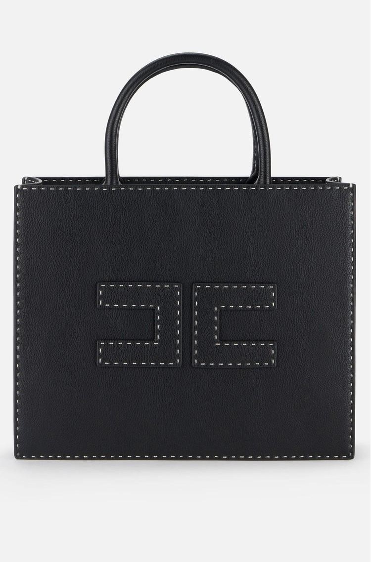 ELISABETTA FRANCHI Medium tote bag with contrasting topstitching Black 