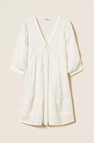 Kratka bombažna obleka s čipko