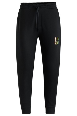 HUGO BOSS Bombažna trenirka s frotirano notranjostjo in zloženim logotipom Črna - Black 4