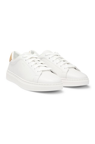 Leather trainers with suede backtab