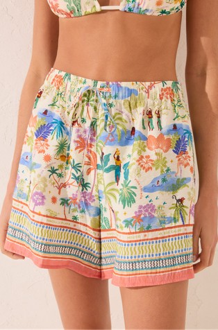 Viscose blend shorts with tropical print