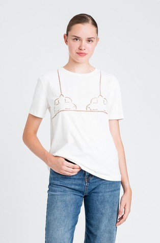 Cotton T-shirt with openwork embroidery