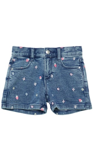 Denim kratke hlače z zelo visokim pasom in vezeninami