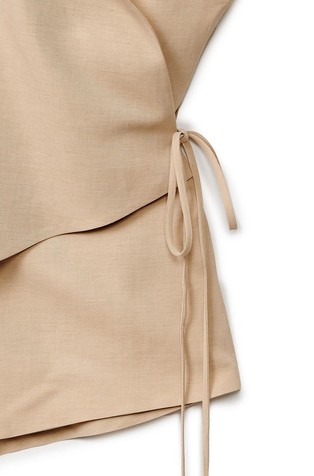 FABIANA FILIPPI Asimetrična bluza na preklop iz mešanice viskoze in lana Bež - Beige 3