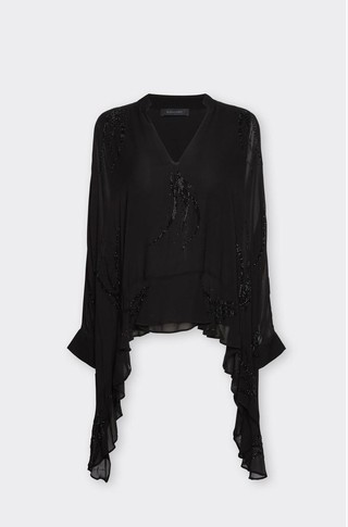 Viscose blouse with rhinestoned embroidery