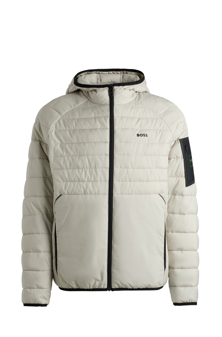 HUGO BOSS Vodoodbojna prešita bunda z odsevnimi detajli Bež - Light Beige 