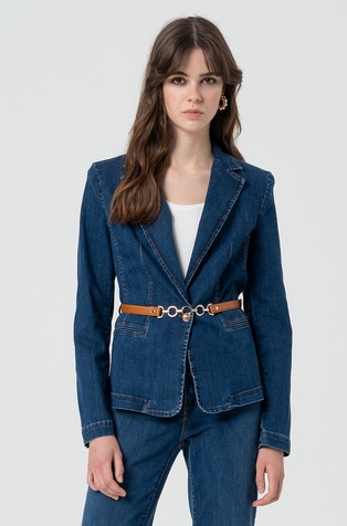 Denim blazer with belt