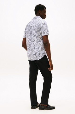 TOMMY HILFIGER Patterned short-sleeved shirt in cotton and linen blend White / Blue 2