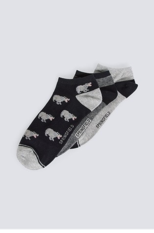 3-pack hippo print ankle socks
