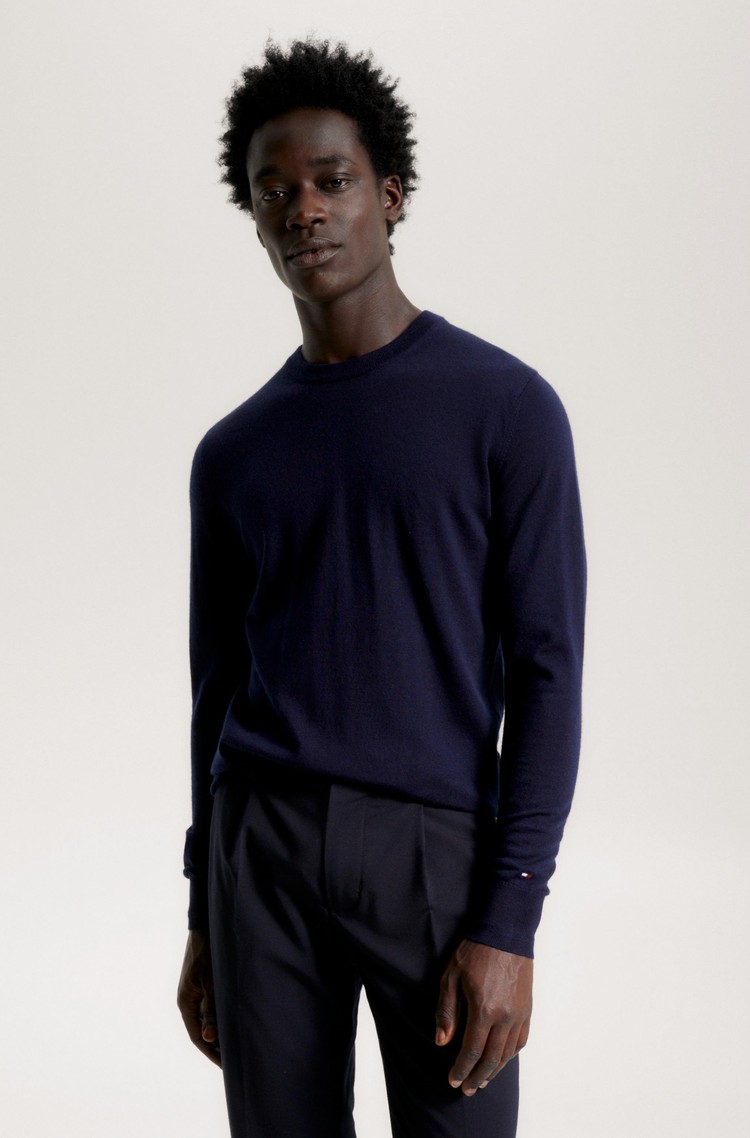 TOMMY HILFIGER Pulover iz merino volne Modra - Dark Blue 
