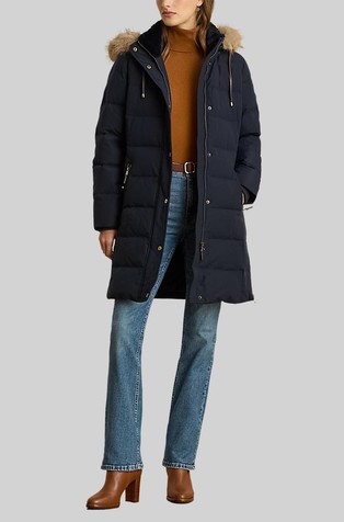 Faux-fur-trim hooded down coat
