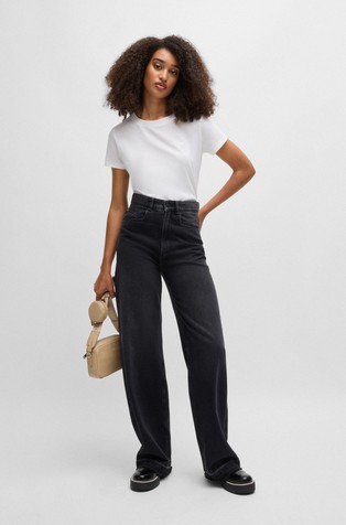 HUGO BOSS Slim fit bombažna majica z barvno ujemajočim logotipom Bela - White 3