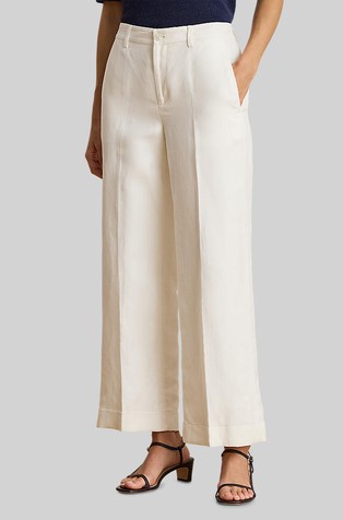 Široke hlače iz mešanice lana in viskoze