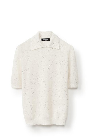 Short sleeve knitted polo sweater in mohair-blend