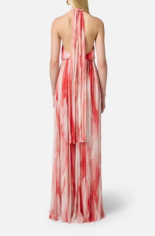 ELISABETTA FRANCHI Long dress in viscose fabric with abstract print Butter / Red Passion 2