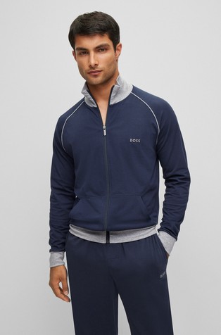 Stretch-cotton jacket with logo and contrast piping