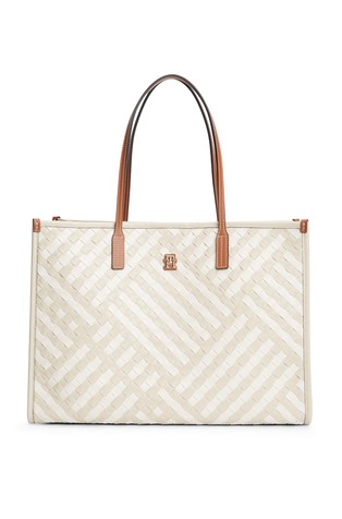 City TH Monogram Woven Tote Bag