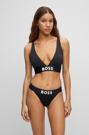 HUGO BOSS Podložen triangel modrček s kontrastnim logotipom Črna - Black 3