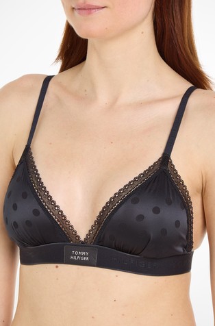 Lace trim satin unlined triangle bra