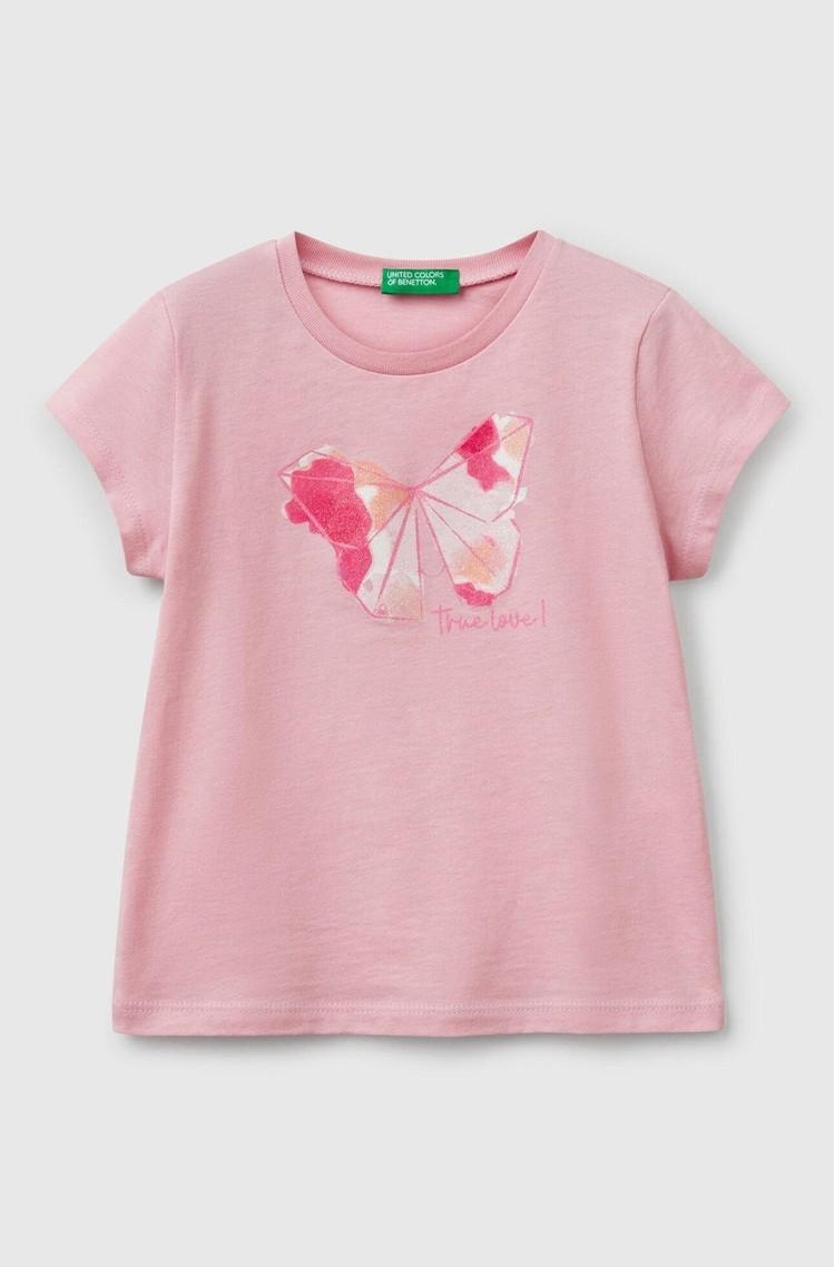 BENETTON T-shirt with print and glitters Pink 
