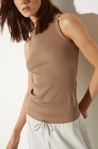 Rebrasta majica brez rokavov iz raztegljivega bombaža