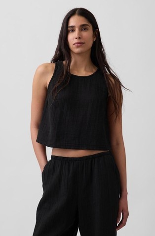 Cotton Gauze Racer Shell Tank Top