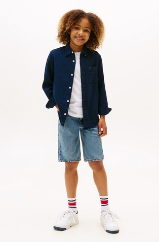 TOMMY HILFIGER Teksturirana bombažna srajca Modra - Dark Blue 3