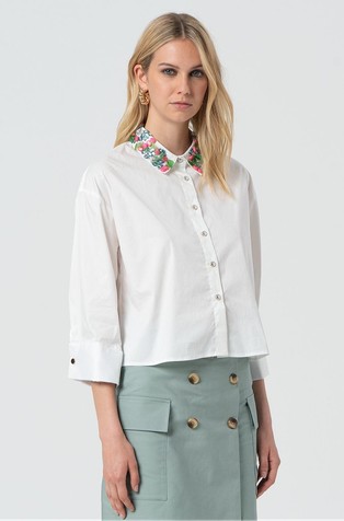 FRACOMINA Shirt cropped with colorfull stones White 3