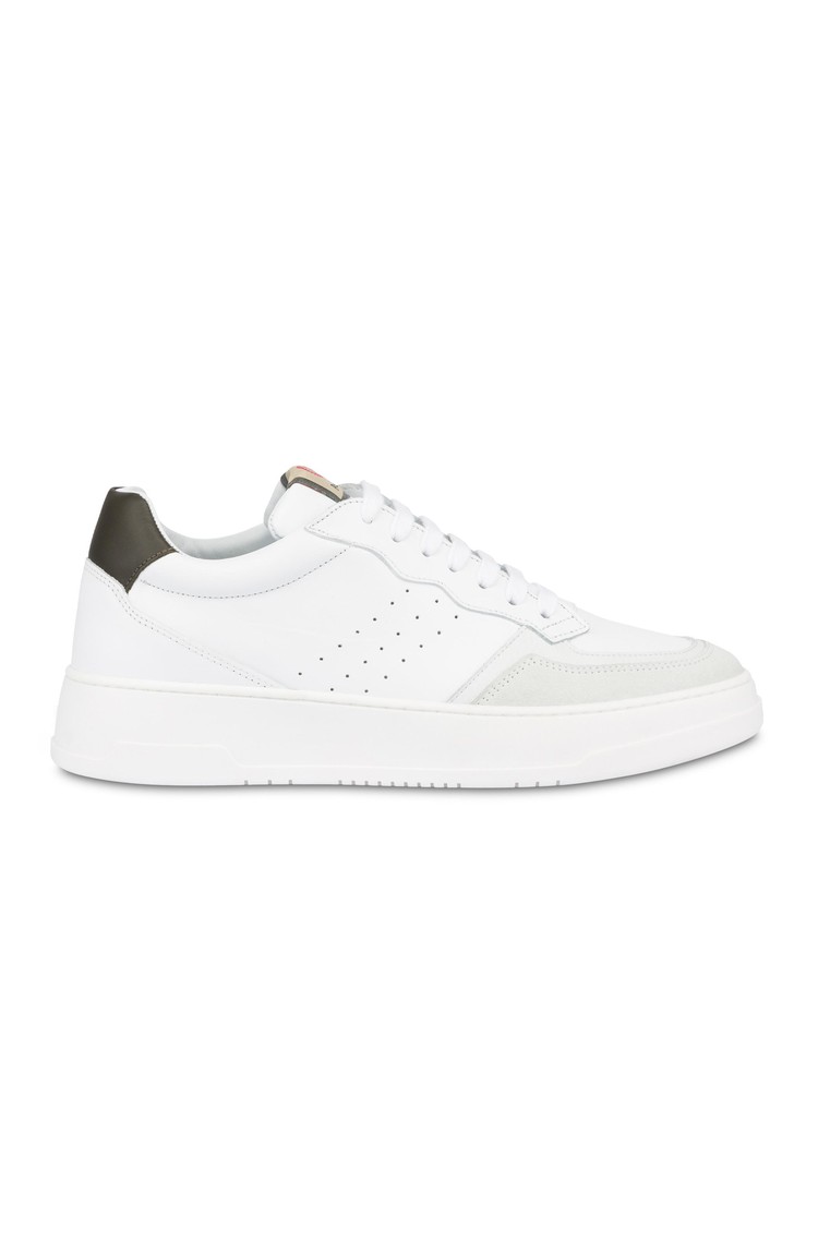 POLLINI Leather Sneakers White / Military Green 