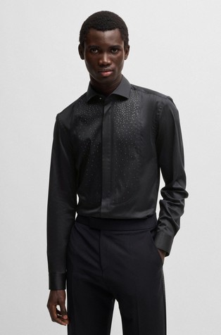 Slim fit večerna srajca z okrasnimi kamenčki