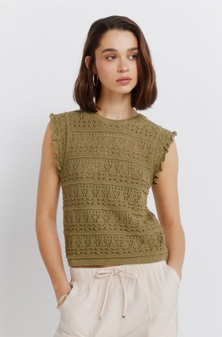 Pointelle ruffle top