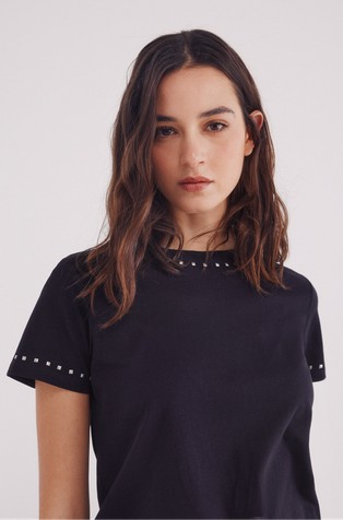 SPRINGFIELD T-shirt with studs on the neck and sleeves Black 4