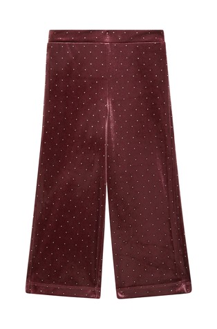 Široke hlače iz velurja z okrasnimi kamenčki