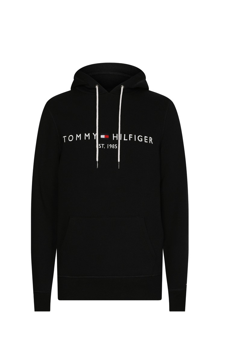 TOMMY HILFIGER Logo Flex pulover s kapuco Črna - Black 1 