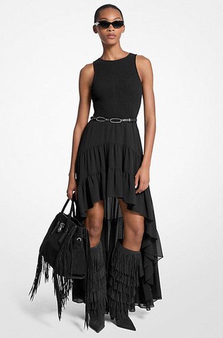 Georgette Smocked High-Low Dress