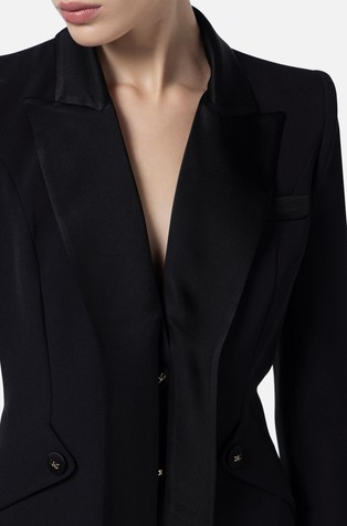 ELISABETTA FRANCHI Crêpe tuxedo jacket with satin lapels Black 3