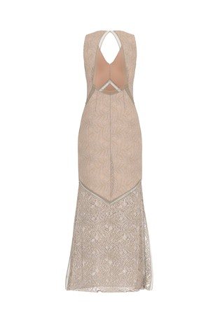 GUESS Long lace dress with cut-out back Beige 2